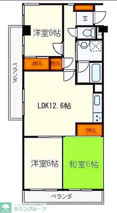 日野台ハイツ(3LDK/2階)の間取り写真