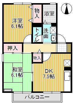 セジュール華(2DK/2階)の間取り写真