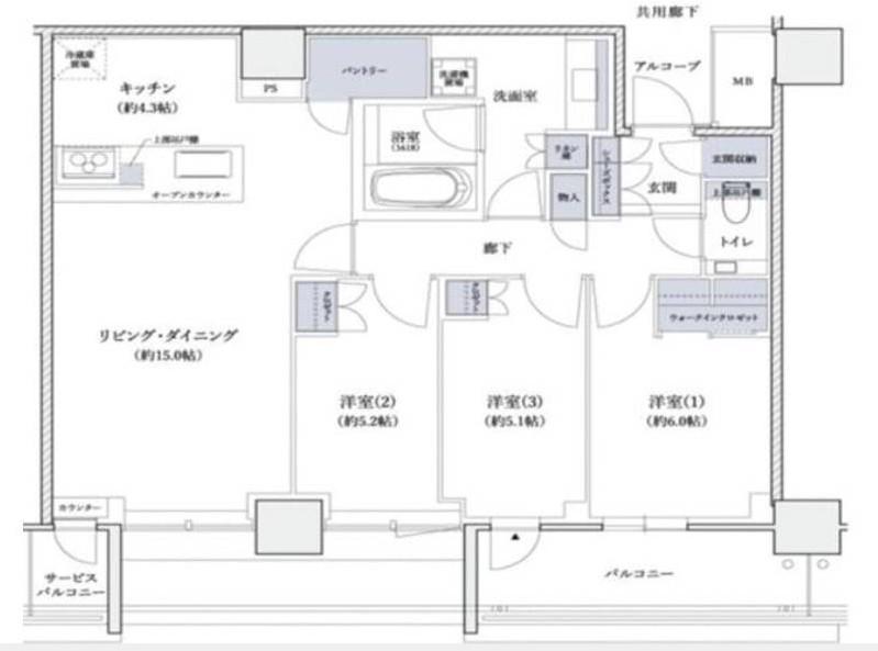 シエリアタワー大阪堀江(3LDK/45階)の間取り写真