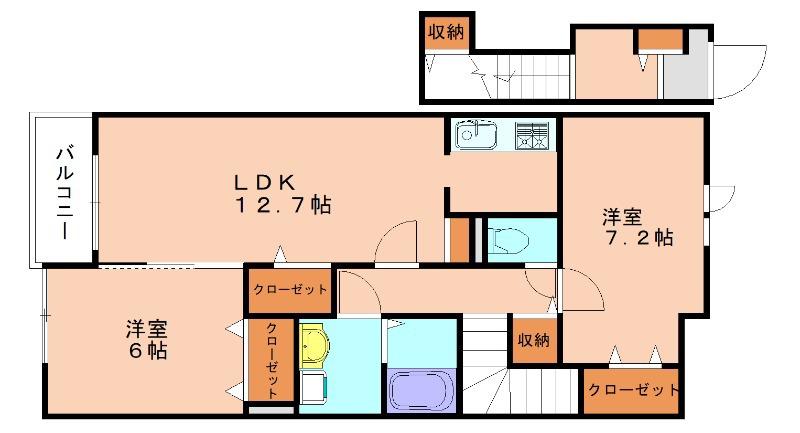スウィートライフ野間A(2LDK/2階)の間取り写真