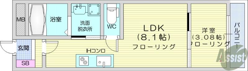 ASUIT富沢西(1LDK/3階)の間取り写真