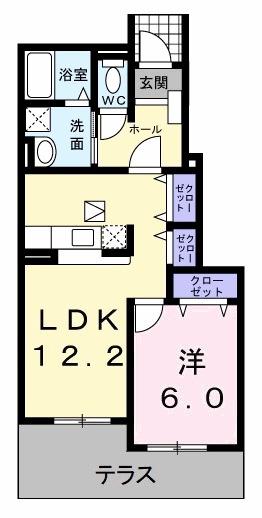 サニースクエア B(1LDK/1階)の間取り写真