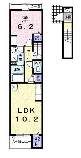 アルカンシエル(1LDK/2階)の間取り写真