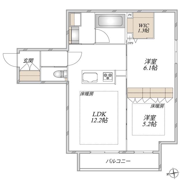 VILLA DEL SOL VI(2LDK/2階)の間取り写真