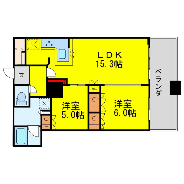 プレサンスレジェンド堺筋本町タワー(2LDK/11階)の間取り写真
