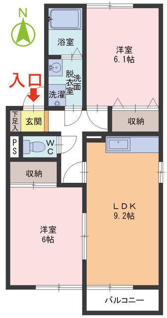 ルミナス内田C棟(2LDK/1階)の間取り写真