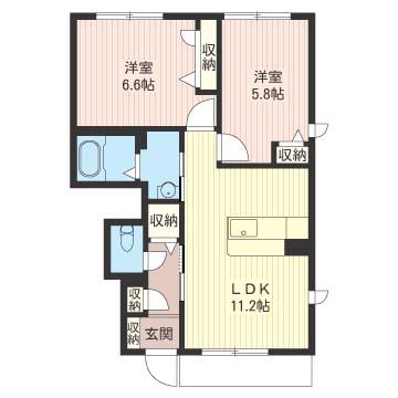 プレステージE棟(2LDK/1階)の間取り写真