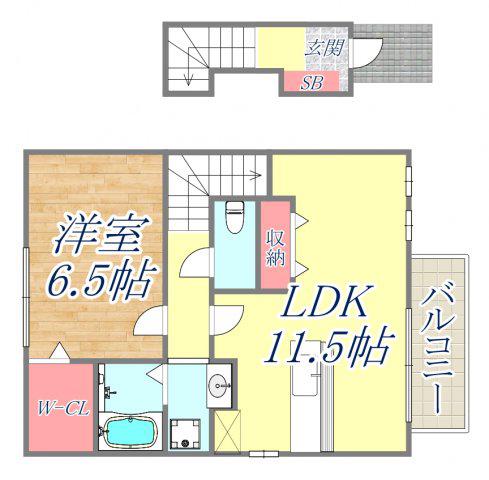 プラシード2(1LDK/2階)の間取り写真