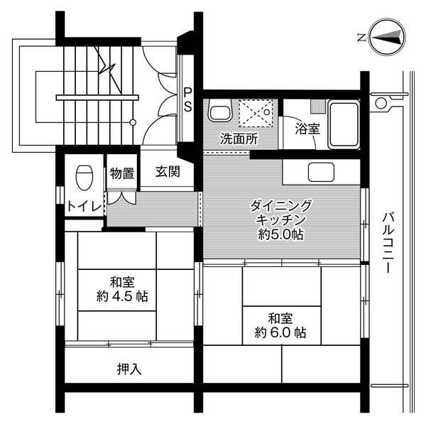 ビレッジハウス千津ヶ谷 1号棟(2DK/3階)の間取り写真
