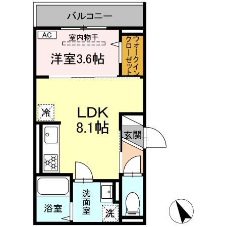 ディー パイナ 鷺沼(1LDK/3階)の間取り写真
