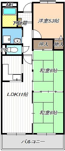 グランドヒルズ当知3番館(3LDK/4階)の間取り写真