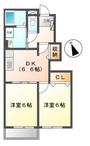シュープリーム A棟(2DK/1階)の間取り写真