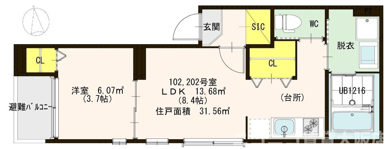 ハーモニーテラス 菱屋町(1LDK/2階)の間取り写真