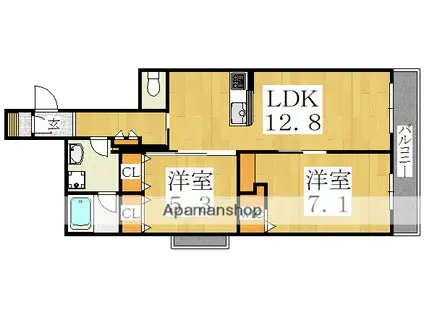 エクラシエル住吉(2LDK/3階)の間取り写真