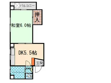 京町マンション(1DK/2階)の間取り写真