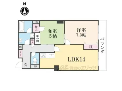 レヴィア北白川(2LDK/4階)の間取り写真