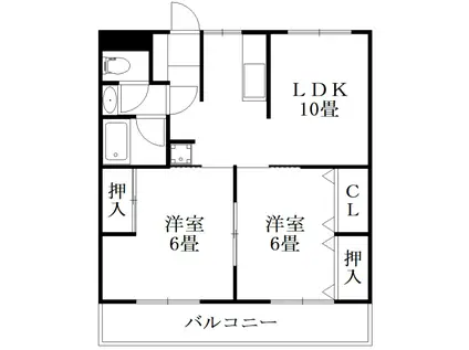 ガーデンヒルズ城南VI(2LDK/2階)の間取り写真
