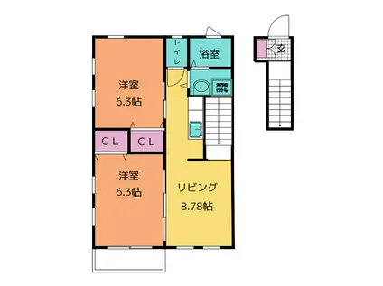 ウィンザーコート(2DK/2階)の間取り写真