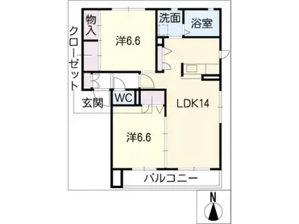 グランソーレK棟(2LDK/1階)の間取り写真