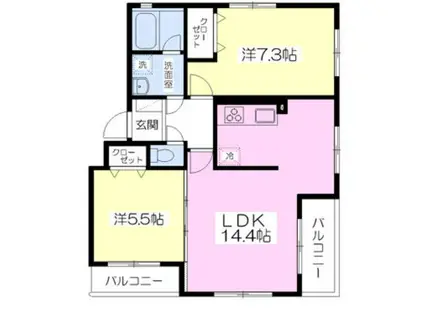 エスポワール松園B(2LDK/3階)の間取り写真