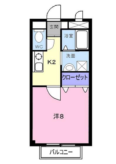 天神ヒルズB(1K/2階)の間取り写真