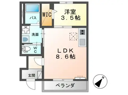 ヴェルシスII(1LDK/1階)の間取り写真