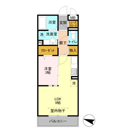 ソラシエスタ(1LDK/3階)の間取り写真