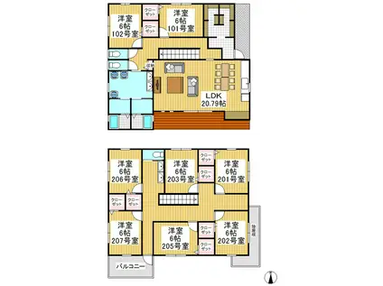 ノビレッジハウス(ワンルーム/2階)の間取り写真