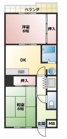 コーポサンルーツII(2DK/5階)の間取り写真