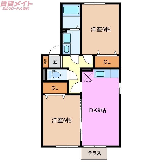 ホクトA(2DK/1階)の間取り写真