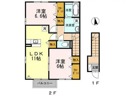 グランモア茜部(2LDK/2階)の間取り写真