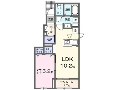 モカ XI(1LDK/1階)の間取り写真