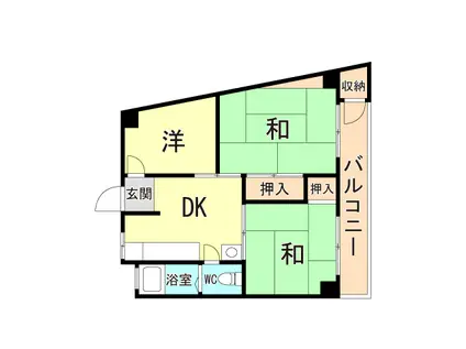 マンション朝霧II号館(3DK/4階)の間取り写真