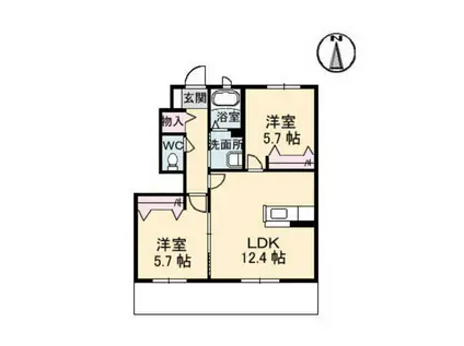 シエロ セレーノA棟(2LDK/1階)の間取り写真