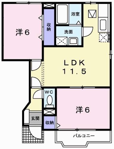 クレストール上野田B(2LDK/1階)の間取り写真