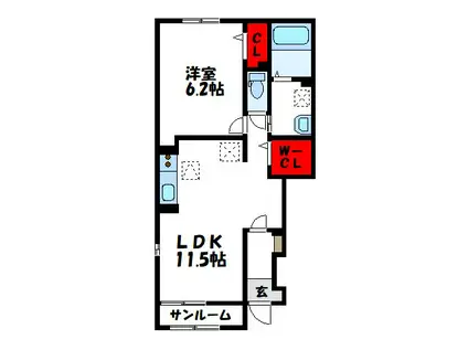 アカンサス宗像III(1LDK/1階)の間取り写真