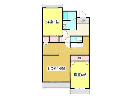 ペガサス横落(2LDK/3階)の間取り写真