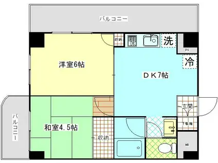 トーヨーマリンハイム(2DK/8階)の間取り写真