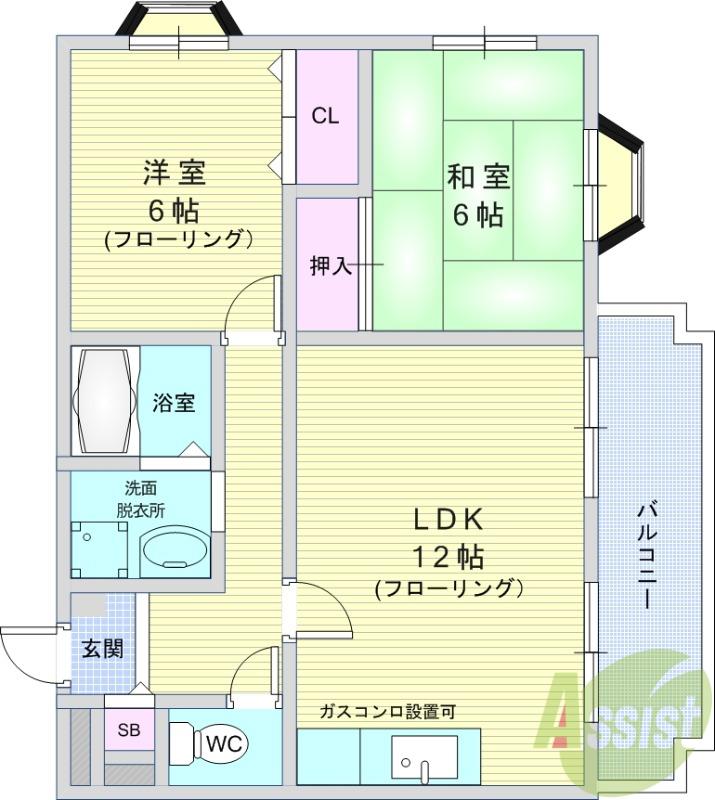 ラ・メール鉢塚(2LDK/1階)の間取り写真