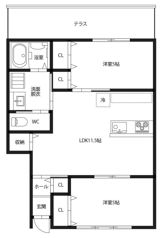 ピース・エルヴィータA棟(2LDK/1階)の間取り写真