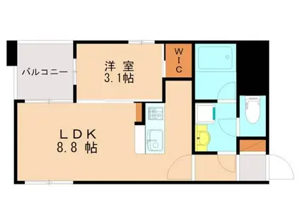 リアンシェルブルー香椎宮前(1LDK/9階)の間取り写真