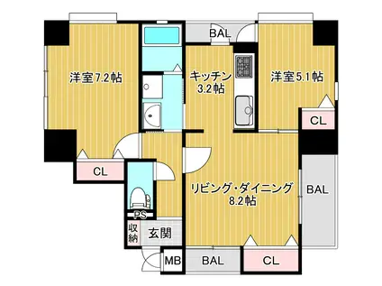ワコーレエクシード神戸(2LDK/1階)の間取り写真