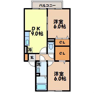 フローラ中里(2DK/1階)の間取り写真