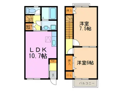 LA・VEGIEBULLE竹の山(2LDK/1階)の間取り写真