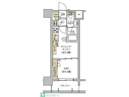 リビオメゾン芝浦(1DK/11階)の間取り写真