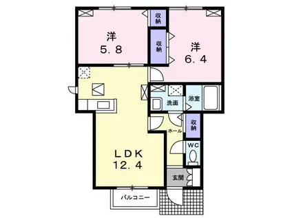 ジュネス・コート(2LDK/1階)の間取り写真