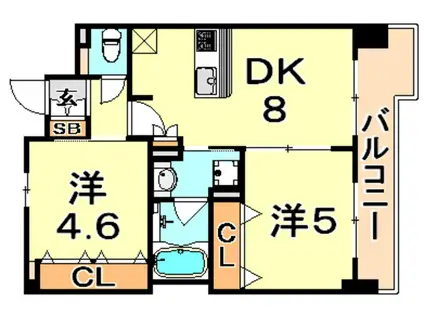 エステムコート神戸ハーバーランド前Ⅴアクア(2DK/10階)の間取り写真