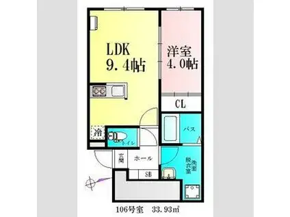CLOUDNINE台原(1LDK/1階)の間取り写真