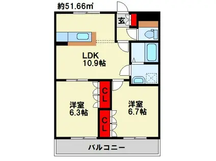 ルーチェ・フォレ・ドゥ(2LDK/2階)の間取り写真
