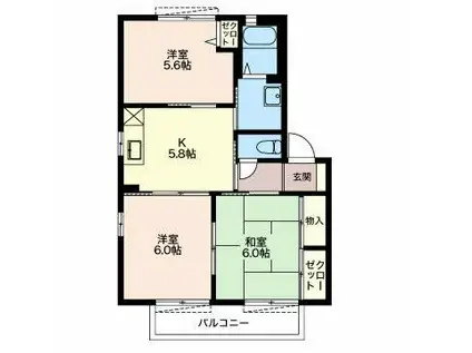 ヴァリュージュ ハイム(3K/2階)の間取り写真